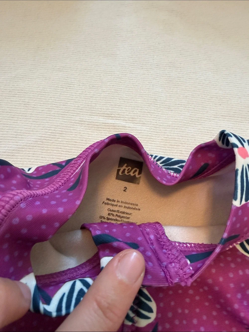 Tea Collection Purple Floral Long-Sleeve One-Piece Swimsuit - Size 2